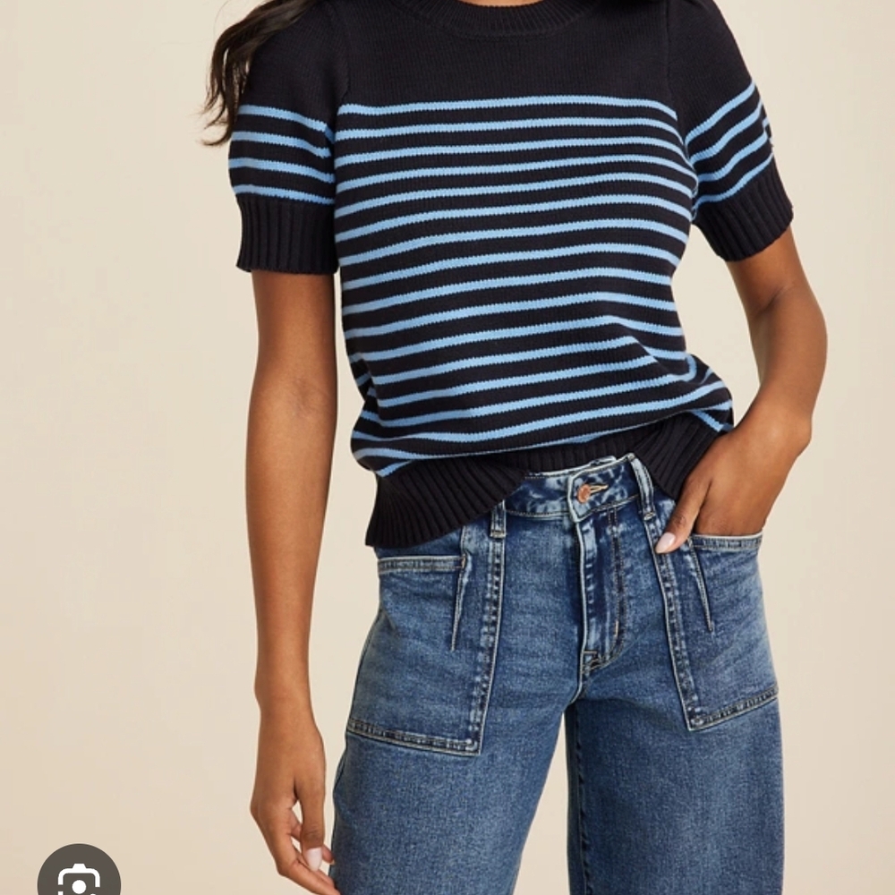 Maurices, NEW With Tags-  NAVY & light Blue Striped, knit Short Sleeve Sweater